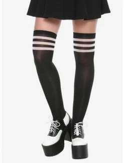 Best reviews of 🔔 Blackheart Black & White Varsity Stripe Thigh Highs 🎁