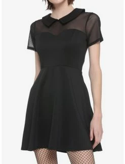 Cheapest 👏 Collared Mesh Panel Skater 👗 Dress ⌛