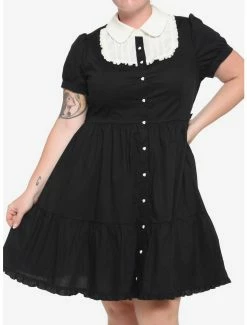 Best Sale ⌛ Black & White Peter Pan Collar 👗 Dress Plus Size 😀