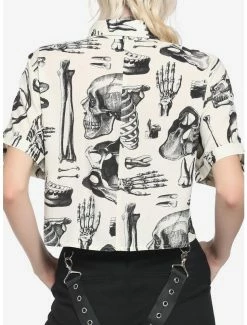 New 🔔 Anatomical Skeleton Sepia Boxy 👧 Girls Crop Woven Button-Up ❤️ -Cheap T-shirt Store 16464122 av2