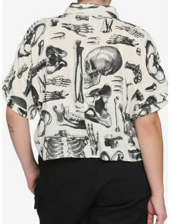 Flash Sale 🔔 Anatomical Skeleton Sepia Boxy 👧 Girls Crop Button-Up Plus Size 👍 -Cheap T-shirt Store 16464130 av2