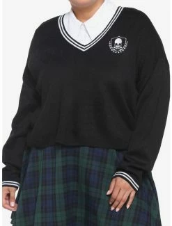 Promo 😍 Skull Crest V-Neck 👧 Girls Sweater Plus Size 👏
