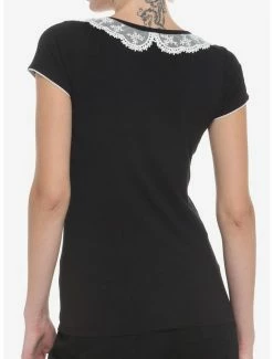 New ❤️ Raven Skull Lace Collar 👧 Girls Top ✨ -Cheap T-shirt Store 18529256 av2