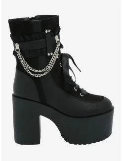 Promo ✨ Black Ruffle Chain Platform 🥾 Boots ✔️ -Cheap T-shirt Store 18533134 av3