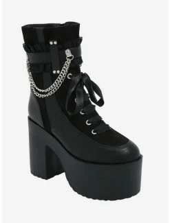 Cheap T-shirt Store 30 Promo ✨ Black Ruffle Chain Platform 🥾 Boots ✔️