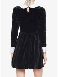 Cheapest ❤️ Black Velvet Cuffs & Collar Long-Sleeve 👗 Dress 🌟 -Cheap T-shirt Store 18687588 av2