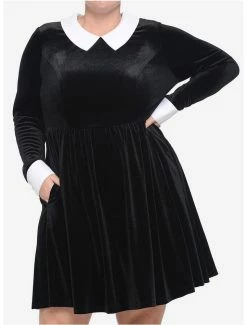 Top 10 ⭐ Black Velvet Cuffs & Collar Long-Sleeve 👗 Dress Plus Size 🎉