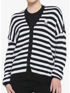 Cheap T-shirt Store 40 Best Sale 😀 Black & White Stripe Skull 👧 Girls Cardigan 🤩
