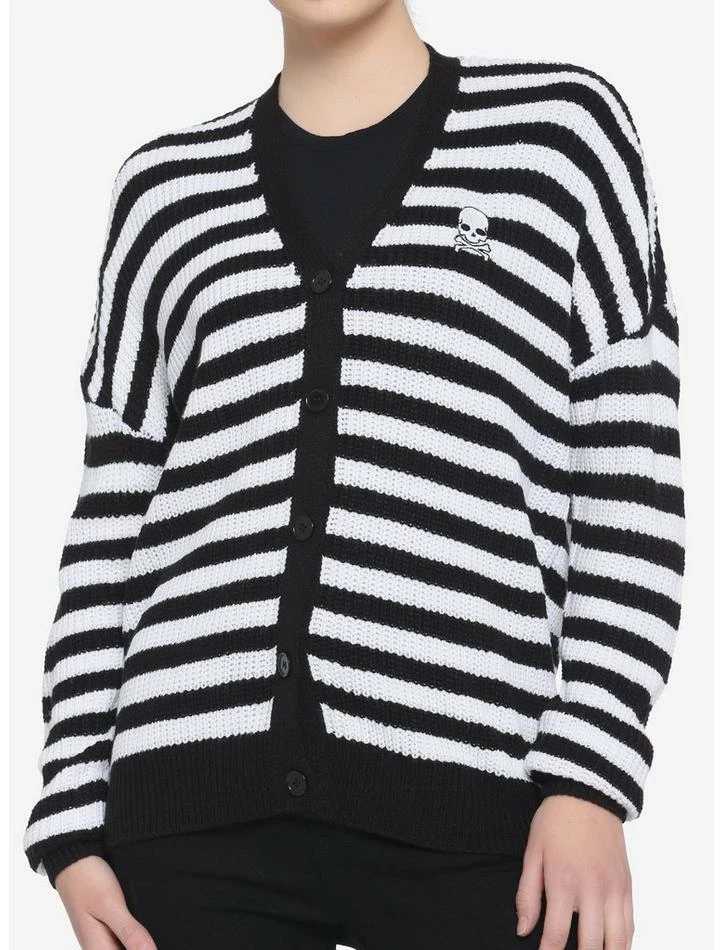 Best Sale ๐ Black & White Stripe Skull ๐ง Girls Cardigan ๐คฉ 1 Best Sale ๐ Black & White Stripe Skull ๐ง Girls Cardigan ๐คฉ