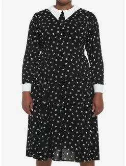 Cheap 🧨 Wednesday Icons Collar Long-Sleeve 👗 Dress Plus Size 👏