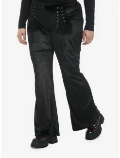 Best Pirce 👏 Black Velvet Lace-Up 👧 Girls Flare Pants Plus Size 🎁