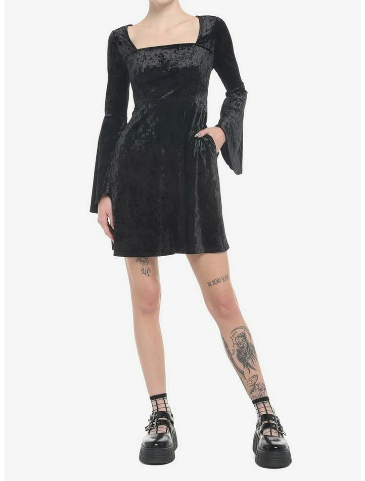Outlet β¨ Black Crushed Velvet Bell Sleeve Mini π Dress π 2 Outlet β¨ Black Crushed Velvet Bell Sleeve Mini π Dress π - Image 2