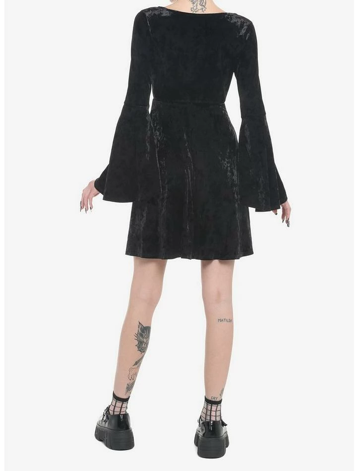 Outlet β¨ Black Crushed Velvet Bell Sleeve Mini π Dress π 3 Outlet β¨ Black Crushed Velvet Bell Sleeve Mini π Dress π - Image 3