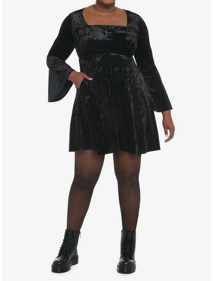Cheapest π― Black Crushed Velvet Bell-Sleeve Mini π Dress Plus Size π 2 Cheapest π― Black Crushed Velvet Bell-Sleeve Mini π Dress Plus Size π - Image 2