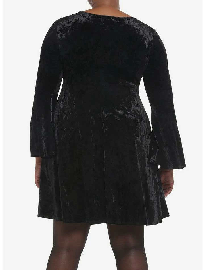 Cheapest π― Black Crushed Velvet Bell-Sleeve Mini π Dress Plus Size π 3 Cheapest π― Black Crushed Velvet Bell-Sleeve Mini π Dress Plus Size π - Image 3