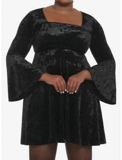 Cheapest 💯 Black Crushed Velvet Bell-Sleeve Mini 👗 Dress Plus Size 🌟