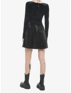 Deals 🌟 Black Crushed Velvet Hood-And-Eye Mini 👗 Dress 🤩 -Cheap T-shirt Store 19509963 av2