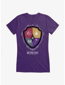 Cheapest 😍 Wednesday Nevermore Academy Crest Icons 👧 Girls T-Shirt 😀